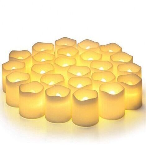 Bougies votives sans flamme, fausses bougies électriques vacillantes sans flamme, lot de 24 bougies chauffe-plat LED à piles de plus de 200 heures, blanc chaud, pour mariage, table, Halloween, décorat