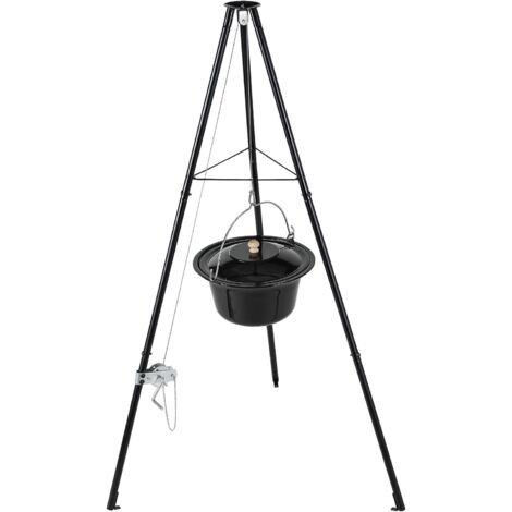 Bouilloire à goulache hongroise d'origine 10 L, ensemble de marmite à goulache, marmite à goulache en émail, marmite à soupe avec couvercle, trépied télescopique avec pointes au sol pour pique-nique
