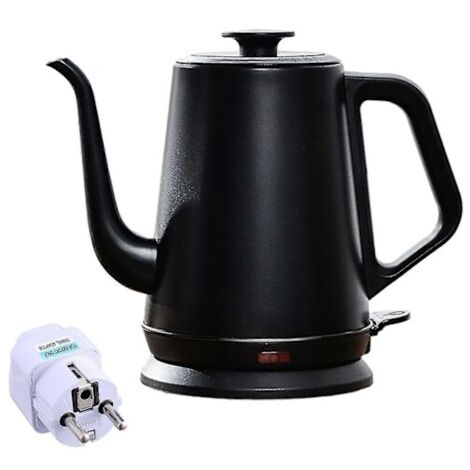 Bouilloire à long bec avec adaptateur pour prise allemande, cafetière à filtre durable pour usage domestique, noire