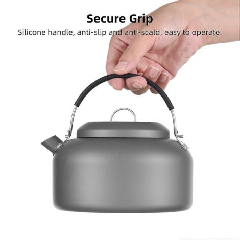 Bouilloire de camping 1,4L en aluminium anodisé, bouilloire extérieure pour eau bouillante, bouilloire portable pour randonnée et backpacking, léger et résistant à la chaleur, avec bec verseur.
