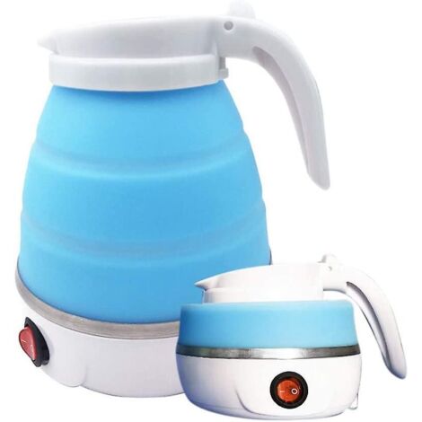 Bouilloire de camping portable en silicone avec base en acier inoxydable, 0,6 L, idéale pour le camping et les voyages à moto (bleu clair)