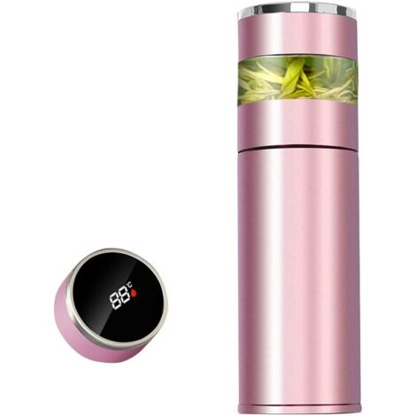 Bouilloire de sport intelligente rose à LED avec déflecteur de thé en acier inoxydable et affichage de la température