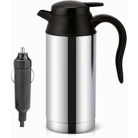Bouilloire de voiture en acier inoxydable, 750 ml 12 V bouilloire électrique de voiture en acier inoxydable portable, tasse à café de voiture avec chargeur allume-cigare