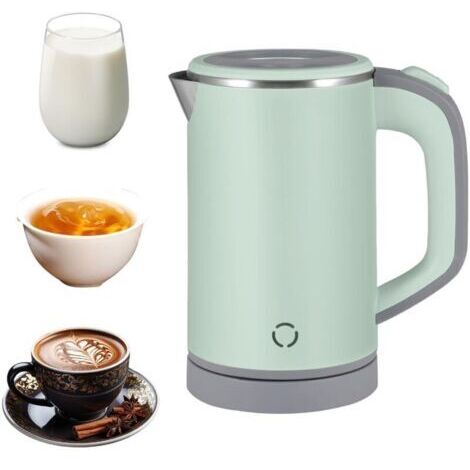 Bouilloire de Voyage Petite,800 ml Petite Bouilloire électrique,5 Minutes d'ébullition Rapide,600W,Base avec fonction de rangement du cordon d'alimentation,Bouilloire à thé en acier Inoxydable (Vert)