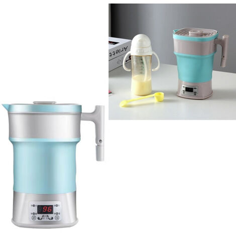 Bouilloire de Voyage Silicone 800W, Thermostat Réglable, 110V‑220V, Compacte et Légère, Bleue, Prise UE