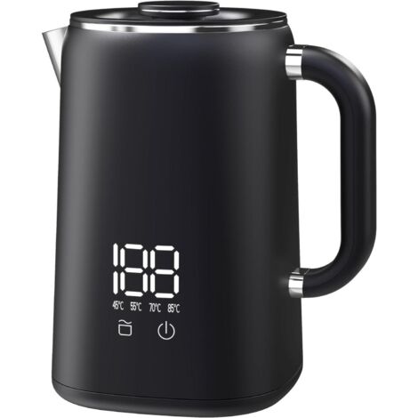 Bouilloire électrique 1,7 L, thermostat réglable de 45 à 100 °C, arrêt automatique, en acier inoxydable et érable, 1500 W