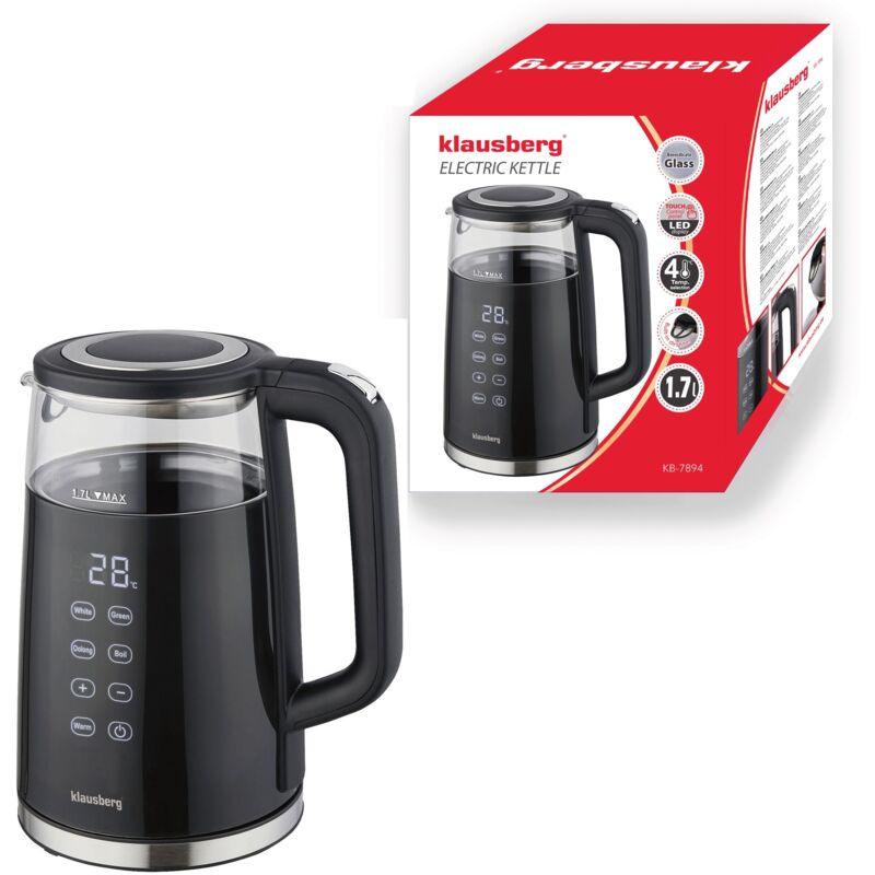Bouilloire électrique avec contrôle de température 1,7 L sans fil noire KLAUSBERG KB-7894