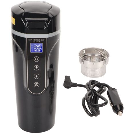 Bouilloire électrique de voyage 500ml avec affichage de température, 96W 12V/24V pour voiture, idéale pour thé et café, couleur noire.