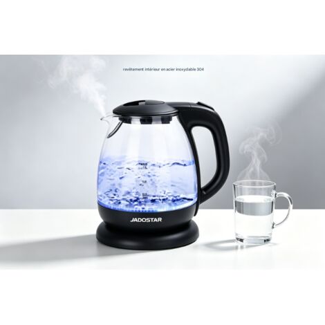 Bouilloire électrique en verre Aigostar 2200W 1L, modèle mini en verre borosilicate avec éclairage bleu, arrêt automatique, pratique et sécurisée pour un usage domestique quotidien