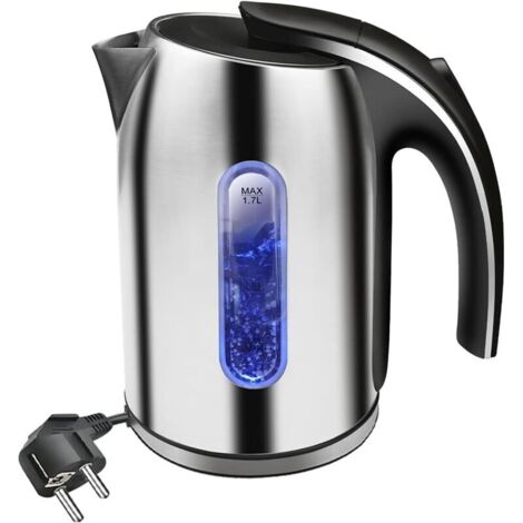 Bouilloire électrique Inox avec illumination LED, capacité de 1,7 litres, Bouilloire Électrique en acier inoxydable, 2200W sans BPA, Auto-Arrêt & Protection Anti-Ébullition à Sec