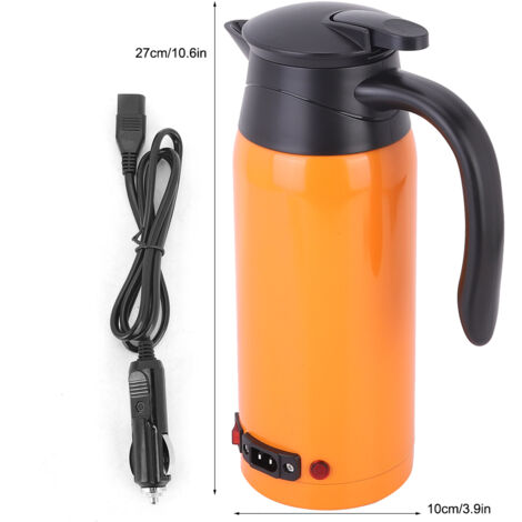 Bouilloire Électrique Portable 800ml 12V/24V pour Véhicules - Chauffage Automatique et Capacité XL en Acier 304 Orange