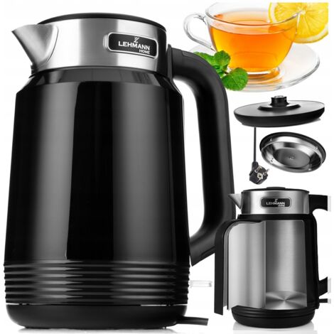 Bouilloire électrique sans fil 2200 W, silencieuse, en acier Lehmann, grande capacité 2 L