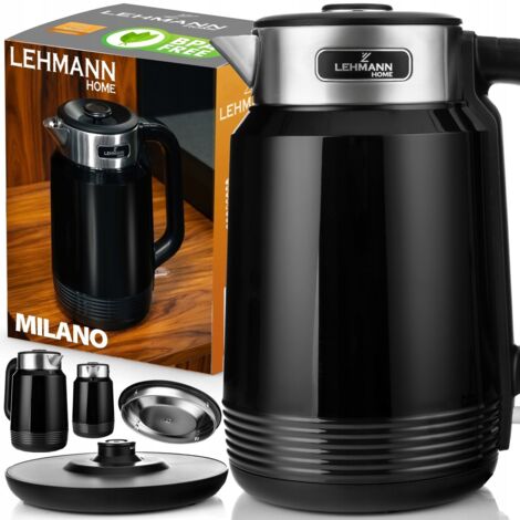 Bouilloire électrique sans fil Lehmann 2L, 2200 W, acier noir