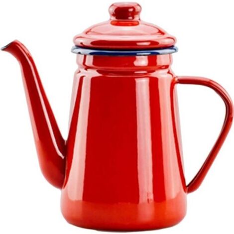 Bouilloire émaillée à la main 1,1L - SODIAL - Rouge - Socle 360 degrés - Fonction maintien au chaud