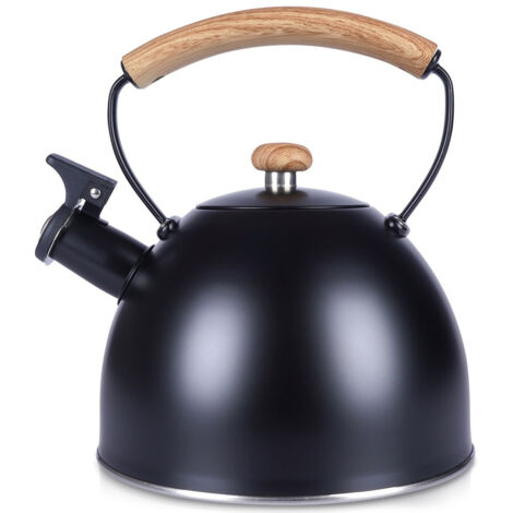 Bouilloire en acier noir avec sifflet pour faire bouillir de l'eau sur la cuisinière
