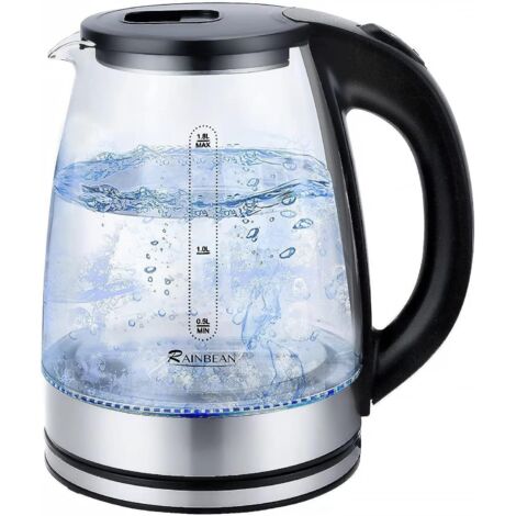 Bouilloire En Verre 1.8 Litres, Bouilloire Électrique En Verre Avec Rétro-Éclairage Led, Arrêt Automatique Et Protection Contre La Surchauffe, Socle Pivotant, Sans Bpa