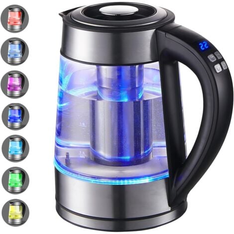 BLEOSAN Bouilloire en verre 2200W 1.7L Température Réglable Fonction maintien au chaud éclairage LED 7 couleurs Sans BPA Sans Filtre à Thé