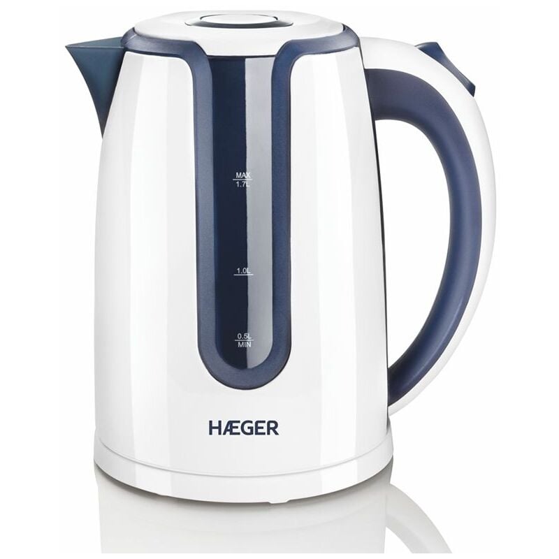 Bouilloire électrique Haeger hot blue - 2200w - 1.7l - système sans fil - corps en acier inoxydable et élément chauffant dissimulé - base rotative à