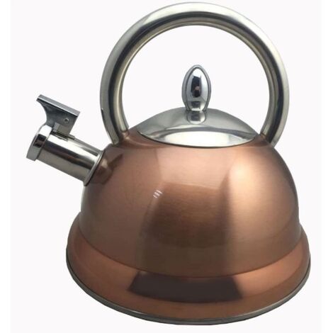 Bouilloire inox cuivrée 3L à sifflet – Compatible induction – Polissage miroir – Sifflement pour avertir l'eau chaude – Baumalu
