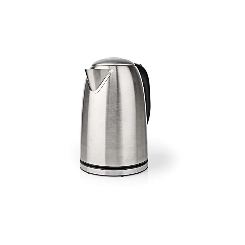 Nedis - bouilloire électrique 1.7 l acier argent noir rotatif à 360 degrés élément chauffant dissimulé contrôleur strix®