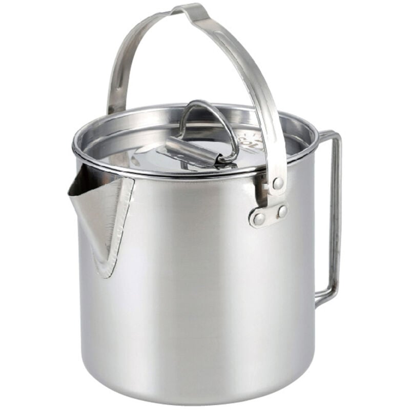Decdeal - Bouilloire pliante portative extérieure, bouilloire de pique-nique en acier inoxydable, 1,2 L,Argent