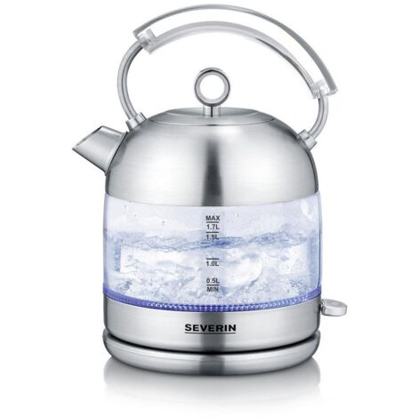 Bouilloire sans fil 1,7 L 2400 W – Acier inoxydable – Éclairage intérieur bleu – Filtre anti-calcaire amovible – 3459 – Severin