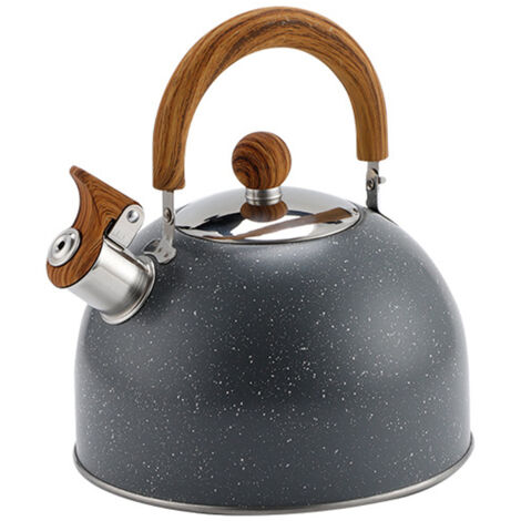 Bouilloire sifflante de 2,5 litres,théière en acier inoxydable avec poignée pliable motif bois, sifflet puissant pour thé et café