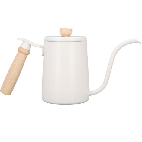 Bouilloire Verseuse Café 600ml Bec de Corbin en Acier Inoxydable Alimentaire, Manche en Bois Ergonomique, Trou d'Évent, Design Élégant Blanc