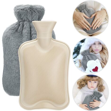 Bouillotte avec Housse en Peluche Souple 2L Bouillotte d'eau Chaude en Caoutchouc Naturel Anti-fuite Robuste Bouteille d'eau Chaude Douce Cadeua de Nol