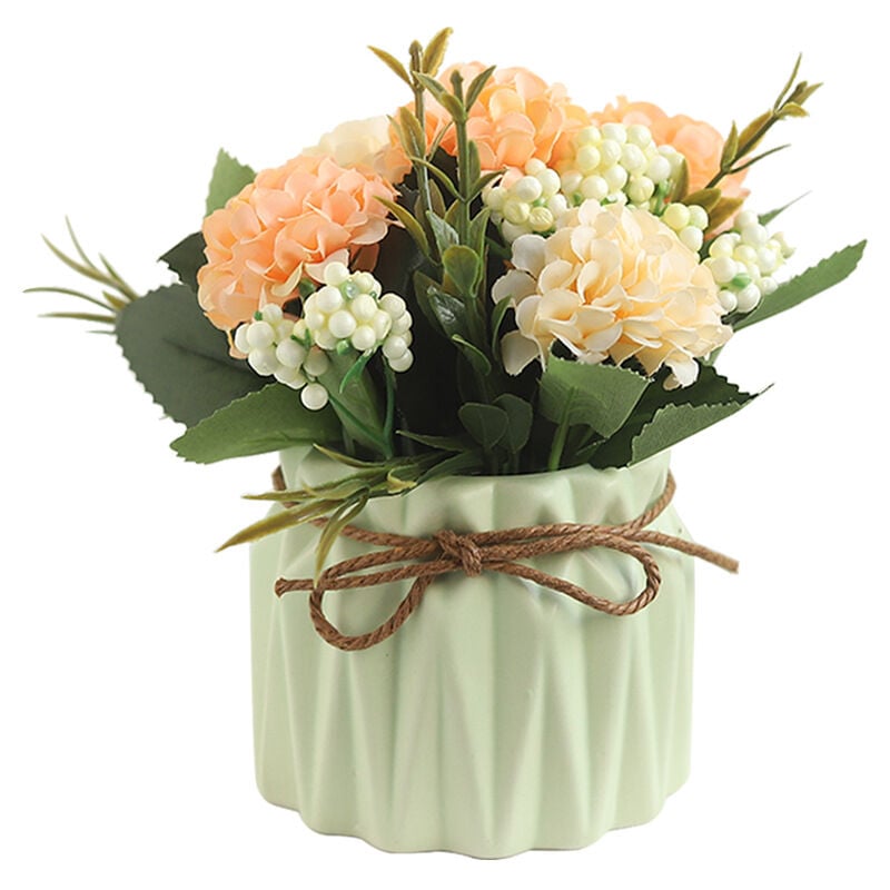 Groofoo - Fleurs artificielles avec pots Bouquet d'hortensias artificiels avec vase en céramique Pots de fleurs artificielles Living Room Office