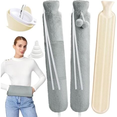 Bouillotte eau Chaude 2L Bouillottes Bouillotte Longue, Bouillotte Amovible et Lavable,avec Housse en Peluche Douce Bouillotte