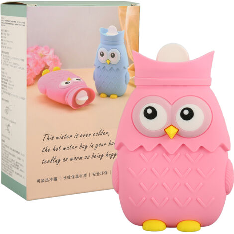 Bouillotte Eau Chaude Silicone 400ml Micro-ondes Portable Forme Hibou Mignon Rose