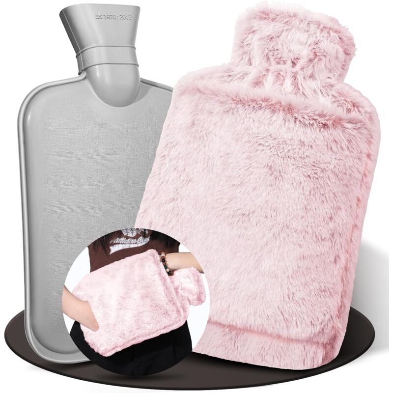Bouillotte Eau Chaude,2L Grande Bouillotte Moelleuse, Bouillottes Avec Poche Kangourou, Bouillotte Chaude Chauffe Main/Ventre/Cou, Bouillote