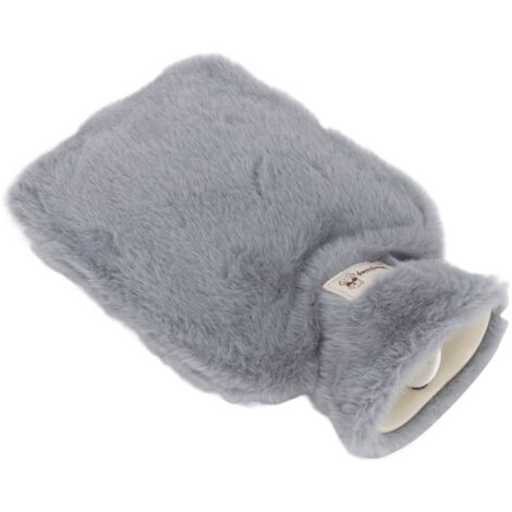 Bouillotte en Peluche 1000ml avec Couverture Lavable, Texture Antidérapante pour Bureau ou École, Gris Clair