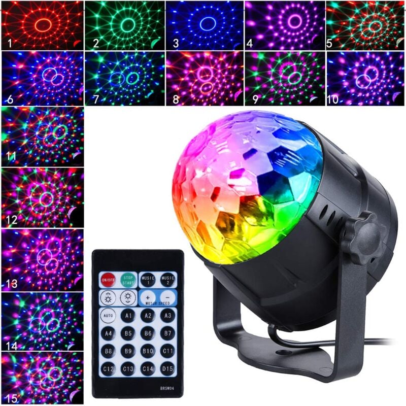 Boule à facettes avec 15 lumières LED Disco Ball Light Disco Effets de lumière RVB LED pour halloween deco, enfants, club Party