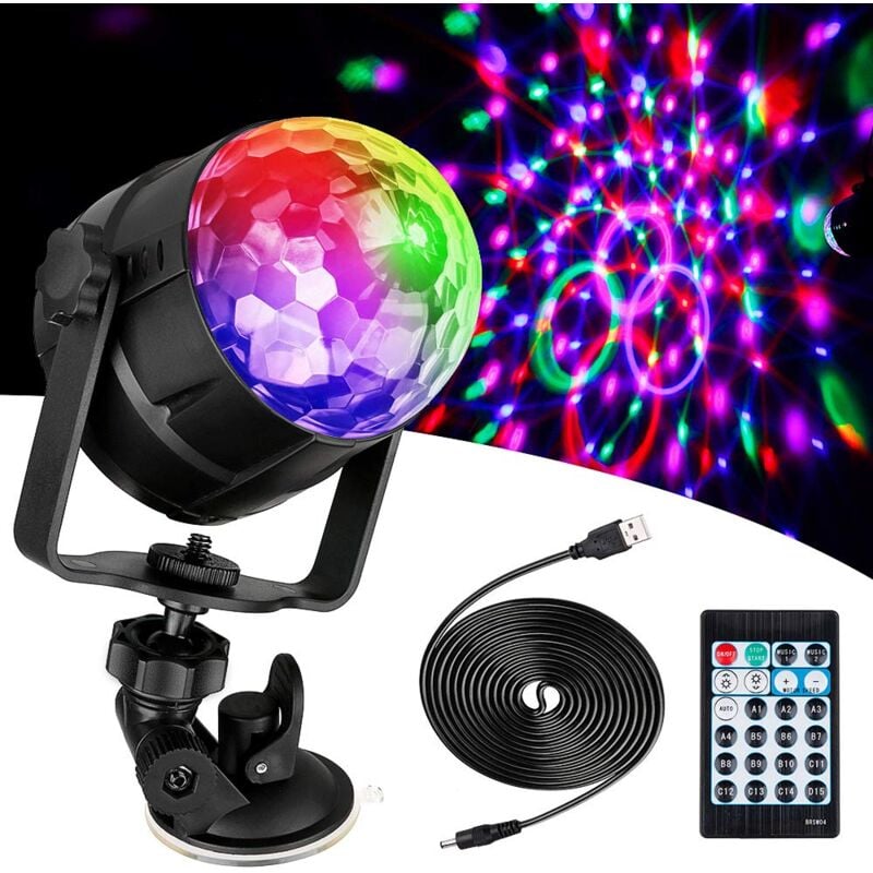 Boule à facettes led à 15 lumières Disco effet de lumière 360Ḟ rvb Rotatif Feux de Fête Disco Ball avec Câble usb pour Noël, Enfants Anniversaire