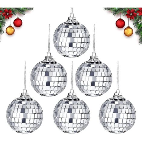 Boule à facettes, lot de 6 boules disco, boule argentée suspendue de 6 cm, boule disco argentée, boules à facettes argentées, boules disco miroir, petite boule à facettes, boule disco pour P