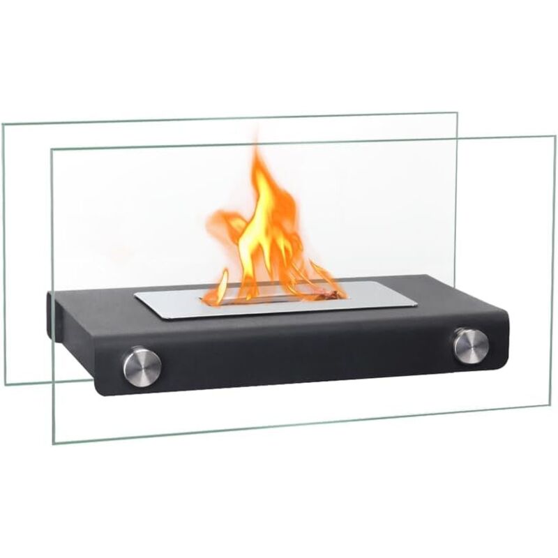 Largeight - Boule à feu de Table rectangulaire avec Verre Double Face 35cm de Longueur Cheminée de Table Portable à Combustion Propre Bio Ethanol