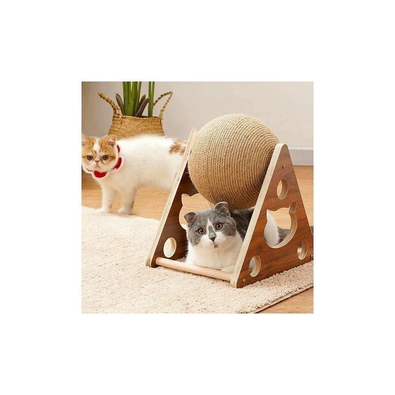 Boule a gratter en bois pour chat, jouet en corde de Sisal, fournitures pour animaux de compagnie, tour d'arbre a chat S 18 x 19 x 17 cm