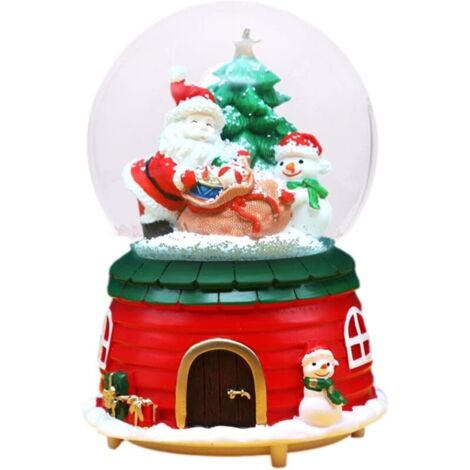 Boule à Neige Noël avec Lumières LED à Changement Couleur, Père Noël Elk Bonhommes Neige Arbre Noël Boîte à Musique Boules Cristal Table 12.5x8cm