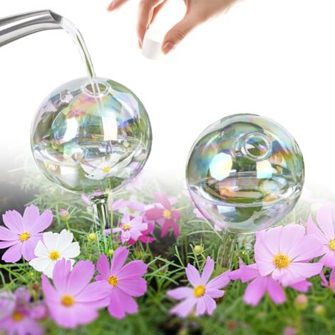 Boule Arrosage - Lot 2 - Verre Irisé - Irrigation Automatique - Plante Intérieur Extérieur - 21,5cm