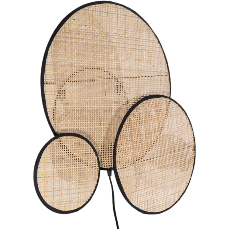 Applique murale cercles en rotin à bords noirs