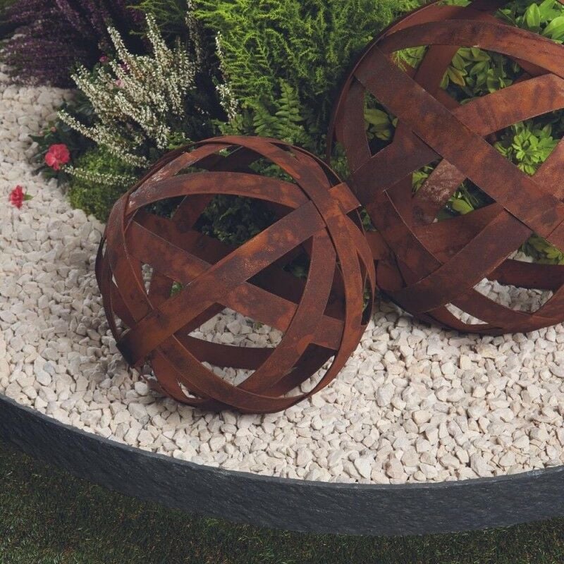 Jardinex - Boule déco jardin métal ajourée - Rouille 40 cm - Rouille