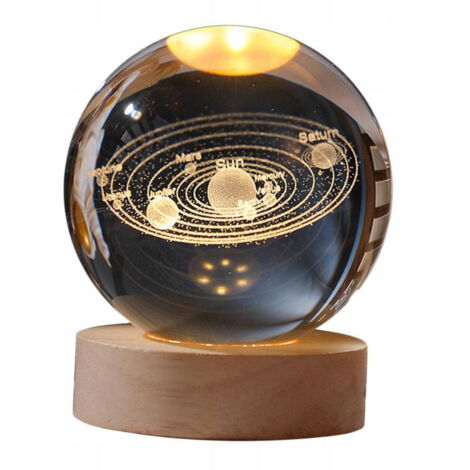 Boule de cristal illuminée avec système solaire