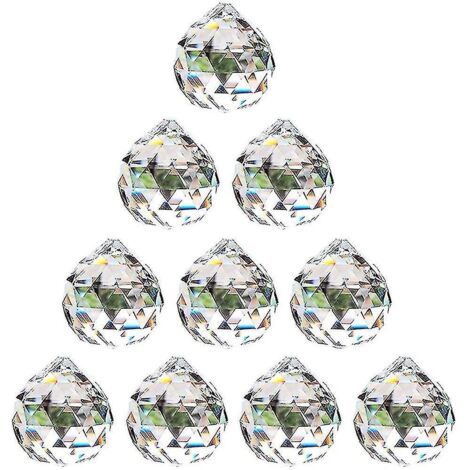 Boule de cristal transparent de 30 mm - Lot de 10 attrape-soleil suspendus pour plafond