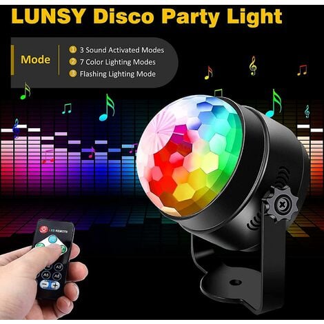 Boule disco 360° rotative LED Party Lampe Musique Activated Disco avec  Télécommande 7 couleurs RVB Dynamique Disco Effets de lumière pour fête,  Noël, enfants, Noël