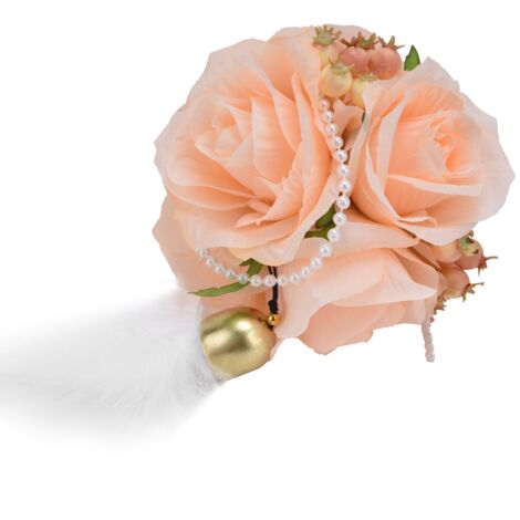 Boule de Fleurs Artificielles Roses avec Plumes et Clochette - Accessoire Photo Créatif Champagne