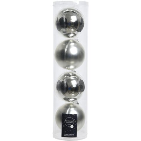 Boule de Noël 10 cm verre Argent assorti Set 4 pièces
