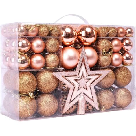 Boule de Noel, 101 Pcs Decoration Noel Sapin Boules de Noël avec Boule de Noel Or, avec Cime d'arbre étoilé, Parfait pour Décorations de Noël Intérieure ou Extérieure