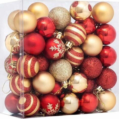 BEIJIYI Boule de Noel, 50 Pcs Decoration Noel Sapin Boules de Noël avec Boule de Noel Rouge et Or,Decoration Sapin Boules Noel avec Lanière